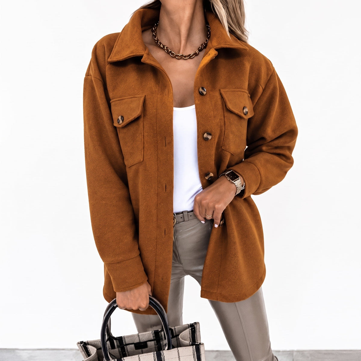 Noor - Tussenjas dames oversized en lang met knopen en ceintuur en zakken