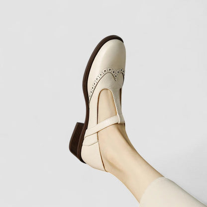 Noor - Vintage Orthopedische Sandalen Dames met T-Bandje en Broguedetail