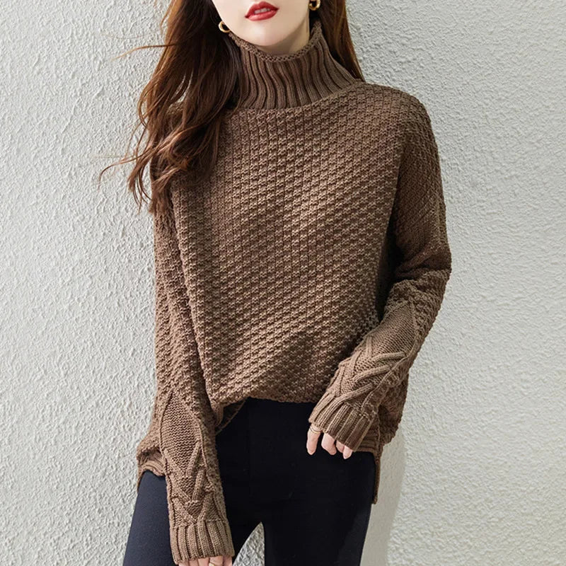 Noor - Dames Coltrui Gebreide Stijl met Kabelgebreide Mouwen