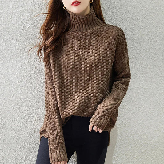 Noor - Dames Coltrui Gebreide Stijl met Kabelgebreide Mouwen