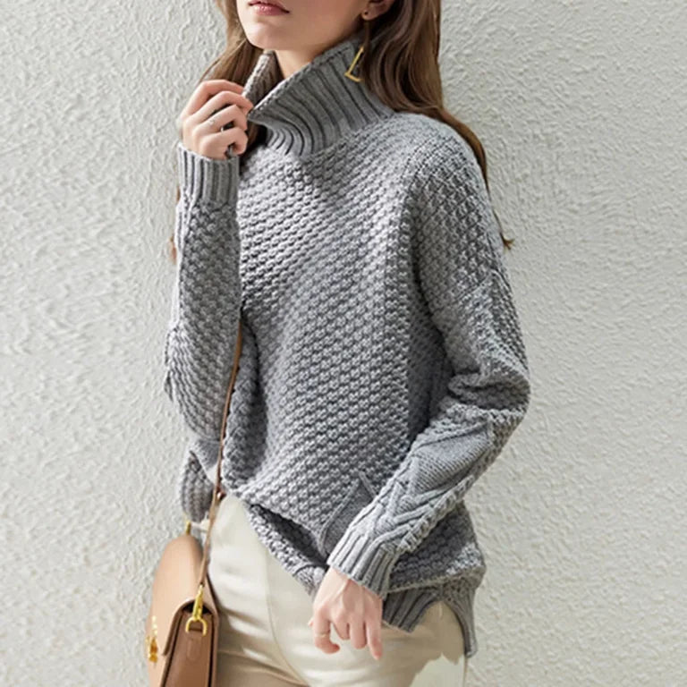 Noor - Dames Coltrui Gebreide Stijl met Kabelgebreide Mouwen