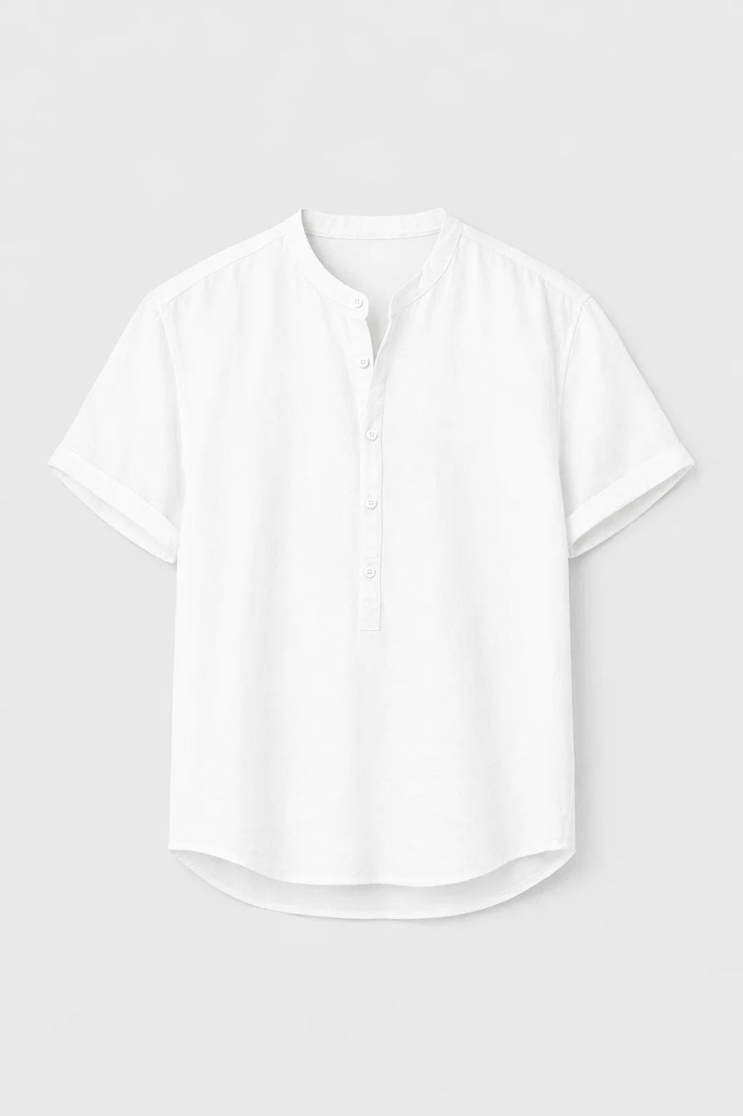 Overhemd Heren - Relaxed Fit Korte Mouw met Opstaande Kraag | Zomer