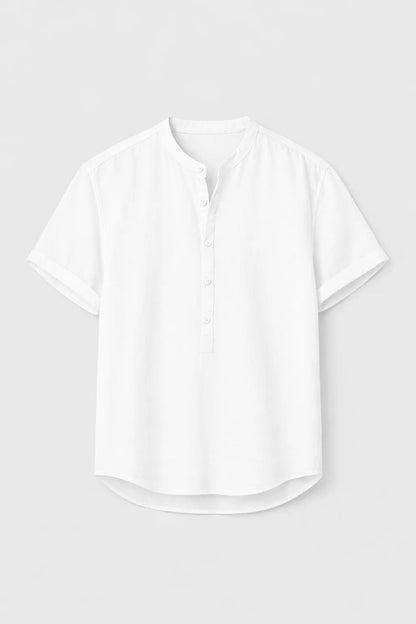 Overhemd Heren - Relaxed Fit Korte Mouw met Opstaande Kraag | Zomer