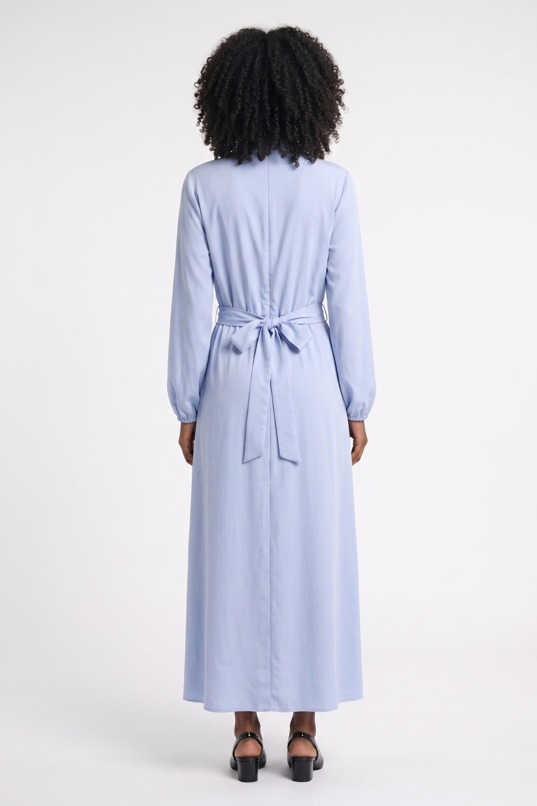 Midi Jurk Dames - Geplooide Rok met Ceintuur en Hoge Hals