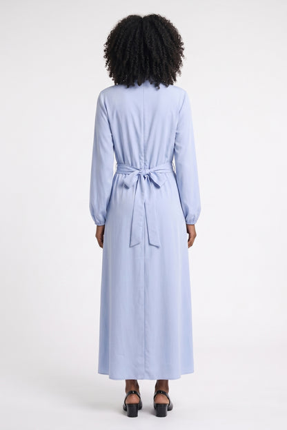 Midi Jurk Dames - Geplooide Rok met Ceintuur en Hoge Hals