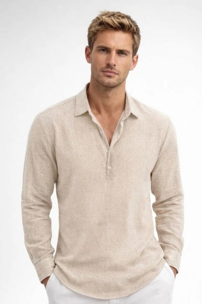 Overhemd Heren - Relaxed Fit Lange Mouw met Polokraag | Zomer