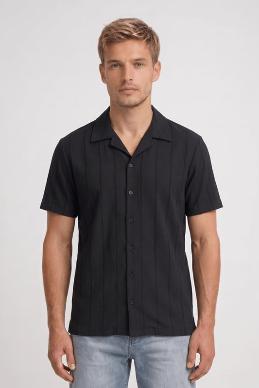 Overhemd Heren - Korte Mouwen met Verticale Plooien | Casual