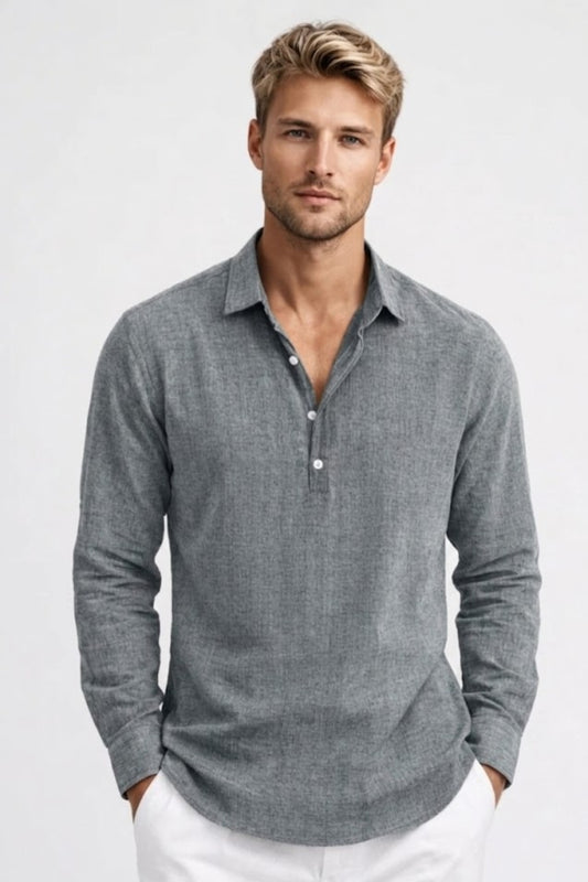 Overhemd Heren - Relaxed Fit Lange Mouw met Polokraag | Zomer
