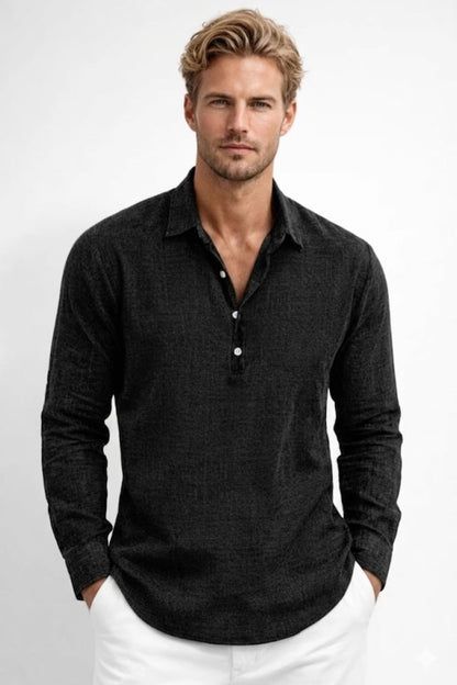 Overhemd Heren - Relaxed Fit Lange Mouw met Polokraag | Zomer