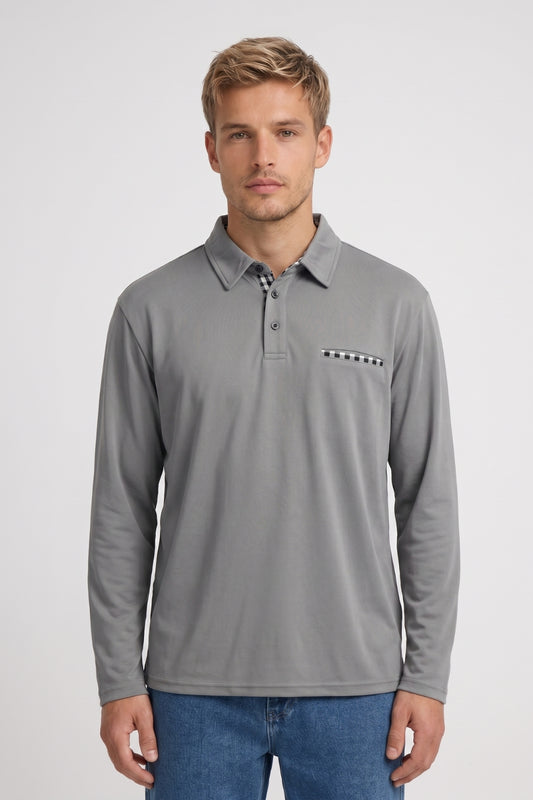 Polo Heren - Regular Fit Lange Mouw met Geruite Binnenkraag | Casual