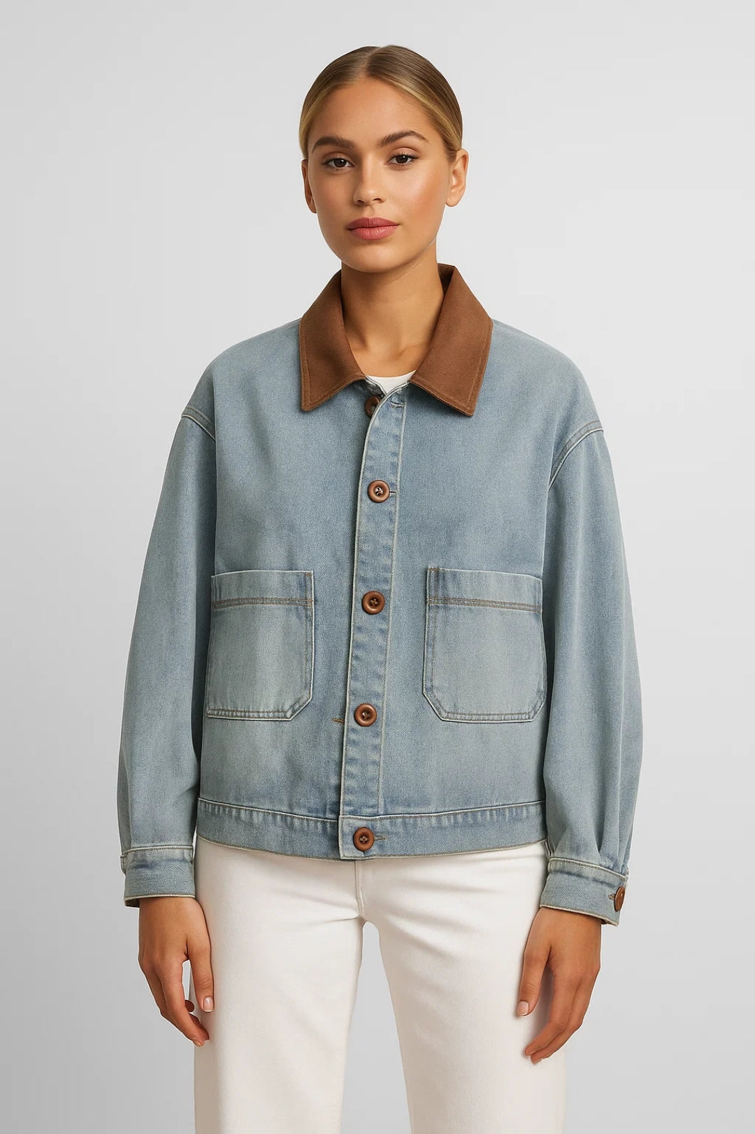 Oversized Denim Jas | Casual Stijl met Contrasterende Kraag | Ideaal voor Laagjes