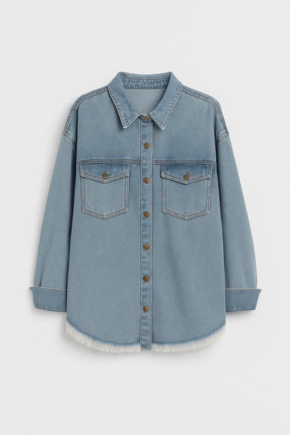 Oversized Spijkerblouse Dames | Drukknoopsluiting en Rafelzoom | Casual en Tijdloos
