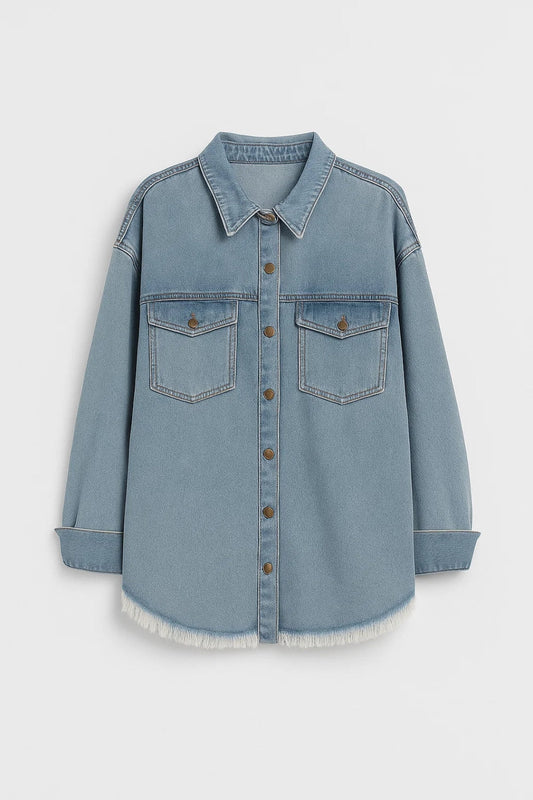 Oversized Spijkerblouse Dames | Drukknoopsluiting en Rafelzoom | Casual en Tijdloos