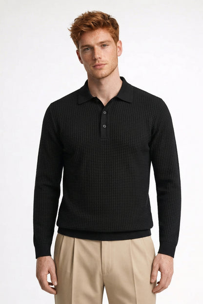 Polo Heren - Gebreid met Structuur en Lange Mouwen | Casual