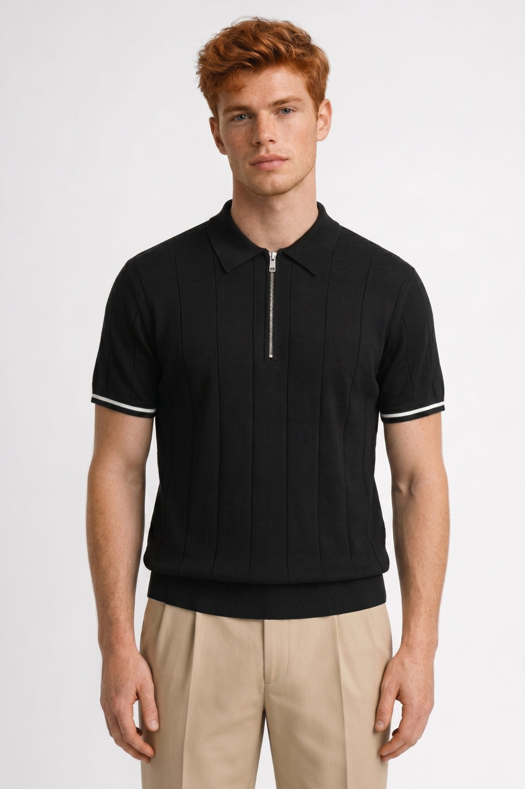Polo Heren - Half Zip met Korte Mouwen Geribbeld | Casual