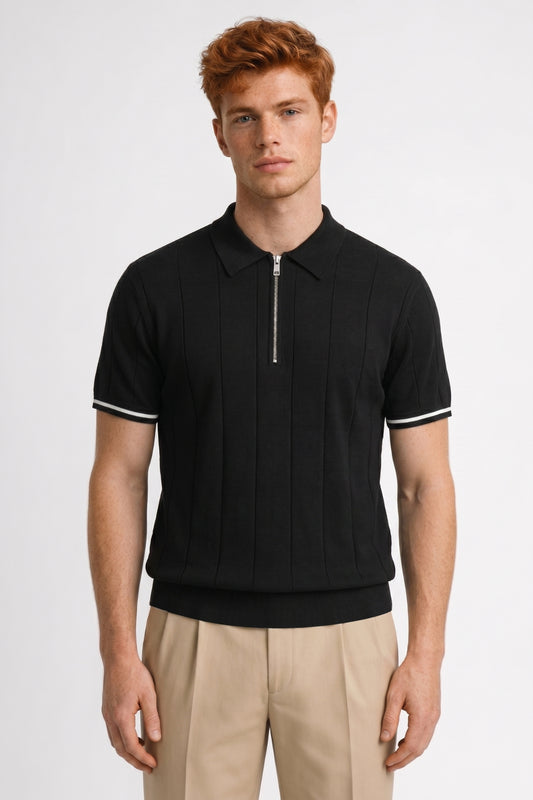 Polo Heren - Half Zip met Korte Mouwen Geribbeld | Casual