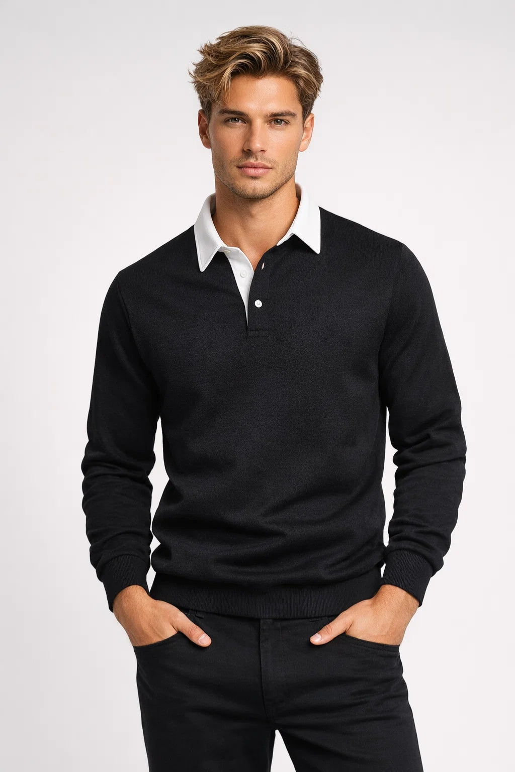 Polo Heren - Fijngebreid met Contrasterende Kraag | Casual