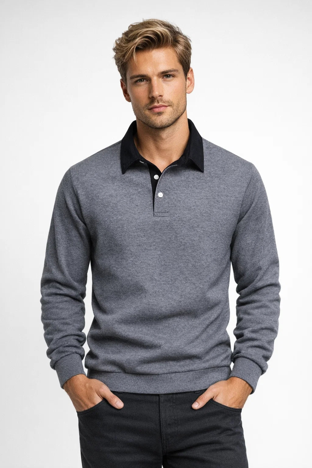 Polo Heren - Fijngebreid met Contrasterende Kraag | Casual