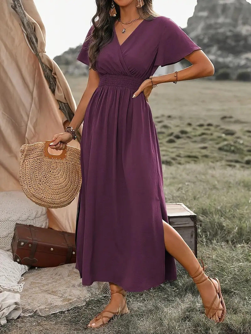 Roos - Boho Zomerjurk Dames met V-hals en Elastische Taille