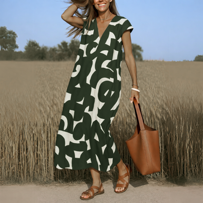 Roos - Boho Zomerjurk Dames met V-hals en Korte Mouwen