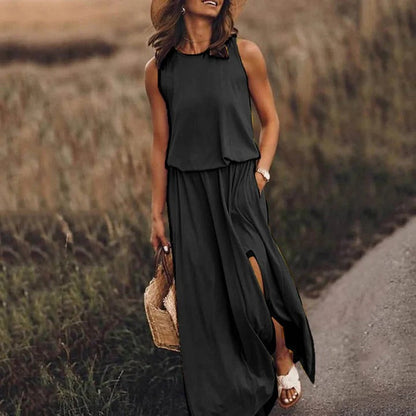 Roos - Casual Bruiloft Gastenjurk Dames met Elastische Taille en Zijsplit