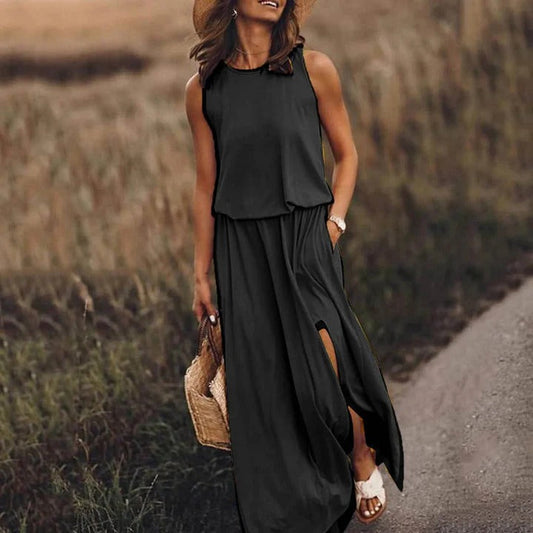 Roos - Casual Bruiloft Gastenjurk Dames met Elastische Taille en Zijsplit