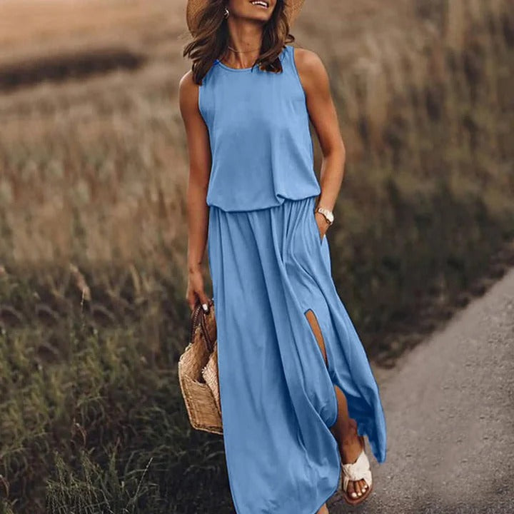 Roos - Casual Bruiloft Gastenjurk Dames met Elastische Taille en Zijsplit