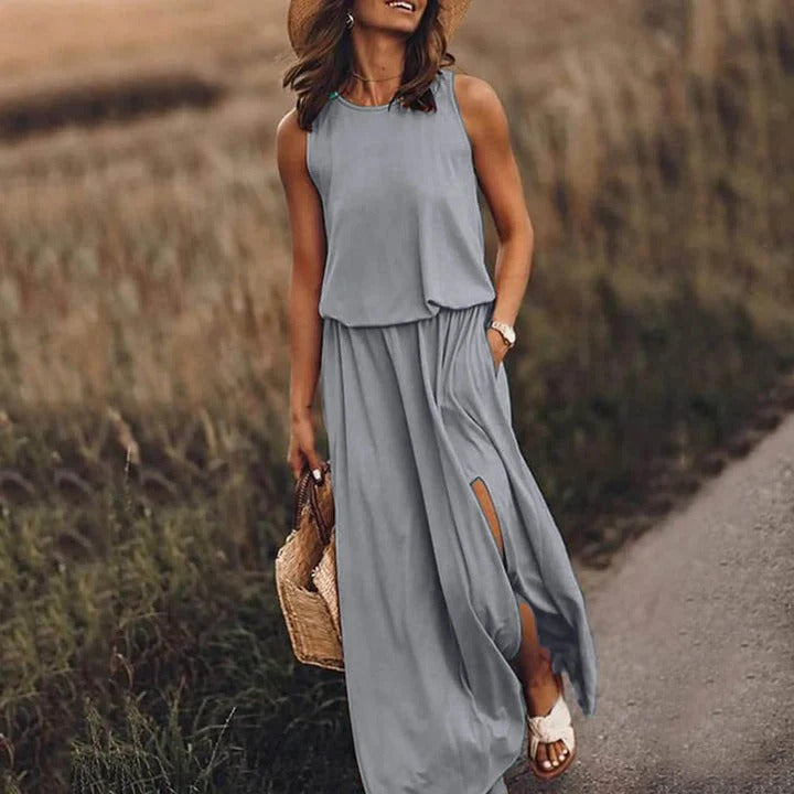 Roos - Casual Bruiloft Gastenjurk Dames met Elastische Taille en Zijsplit