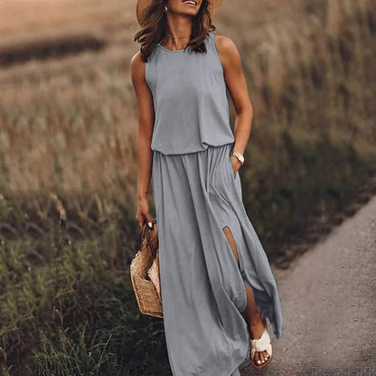 Roos - Casual Bruiloft Gastenjurk Dames met Elastische Taille en Zijsplit