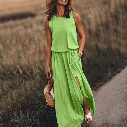 Roos - Casual Bruiloft Gastenjurk Dames met Elastische Taille en Zijsplit