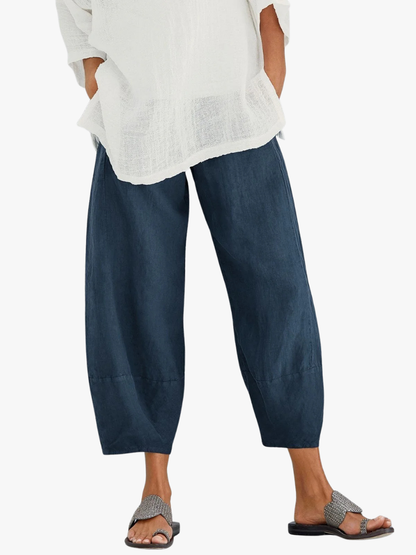 Roos - Casual Linnen Broek Dames met Ballonpijp en Elastische Tailleband