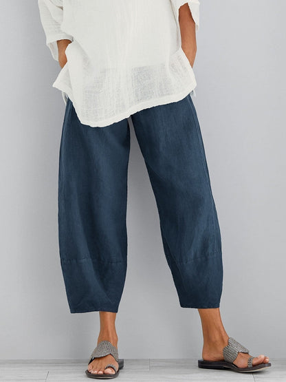 Roos - Casual Linnen Broek Dames met Ballonpijp en Elastische Tailleband