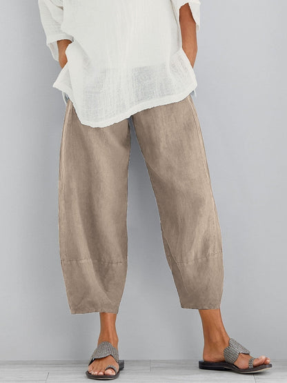 Roos - Casual Linnen Broek Dames met Ballonpijp en Elastische Tailleband