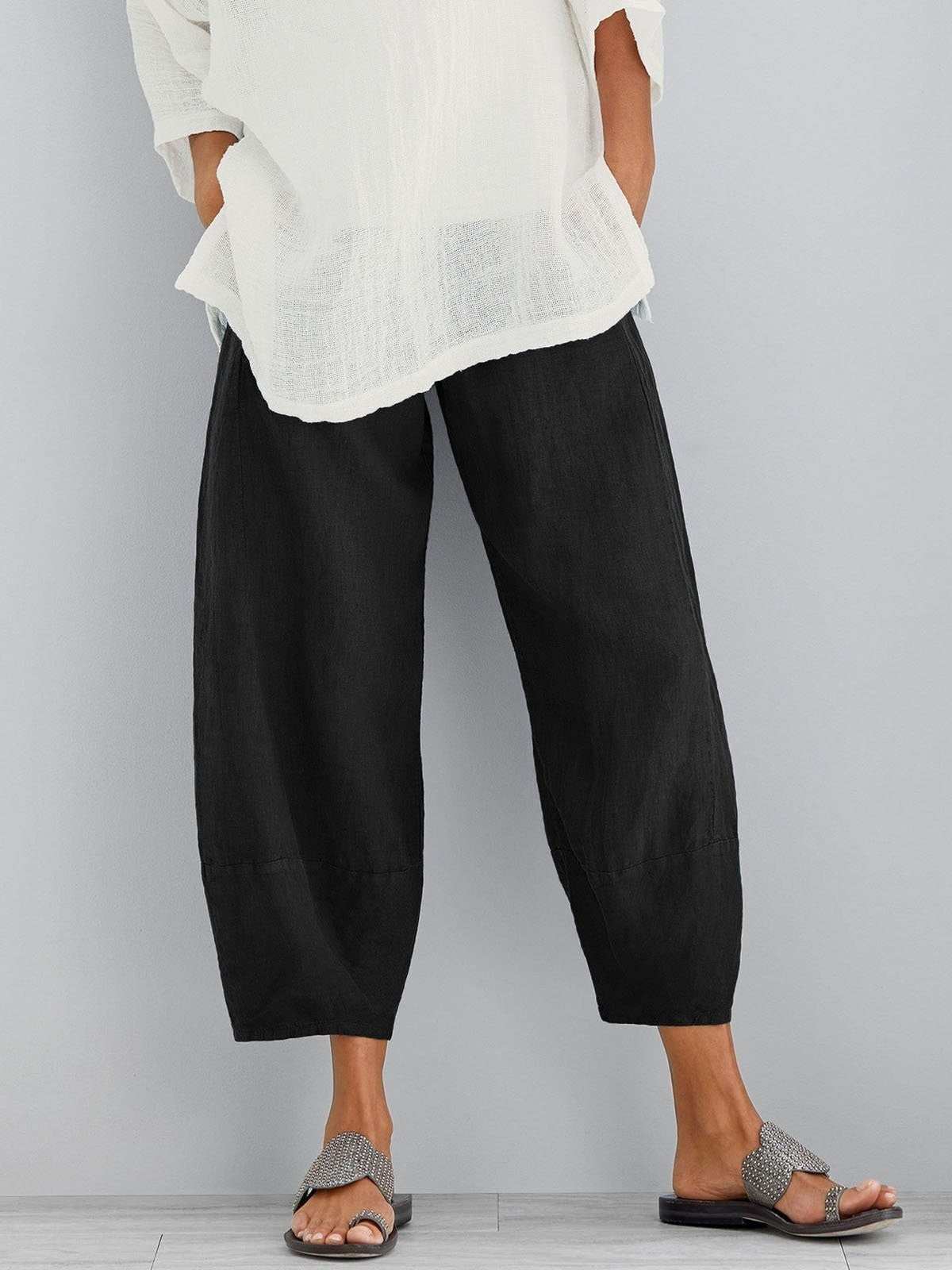 Roos - Casual Linnen Broek Dames met Ballonpijp en Elastische Tailleband