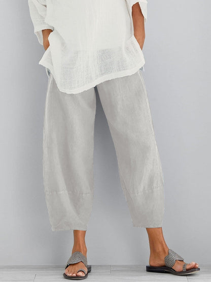 Roos - Casual Linnen Broek Dames met Ballonpijp en Elastische Tailleband