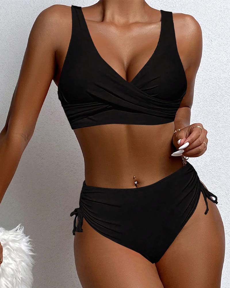 Roos - Elegante Bikini Set Dames met Gekruiste Top en Hoge Taille