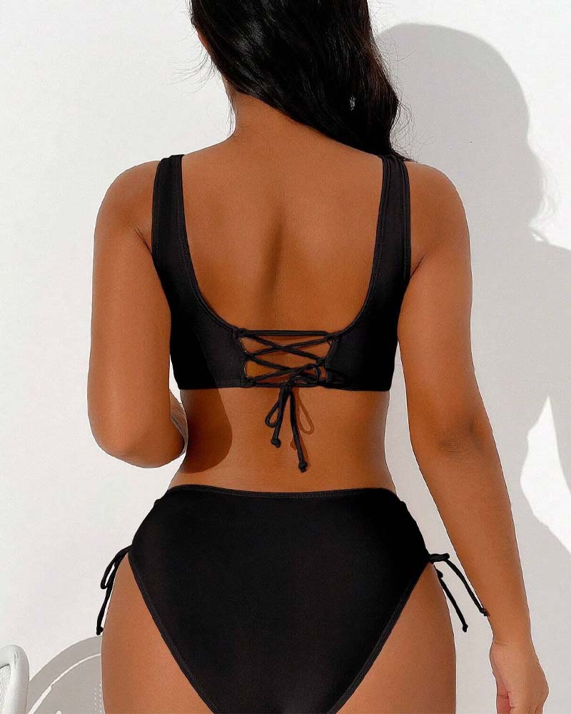 Roos - Elegante Bikini Set Dames met Gekruiste Top en Hoge Taille