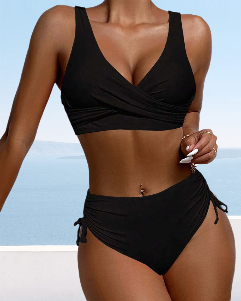 Roos - Elegante Bikini Set Dames met Gekruiste Top en Hoge Taille