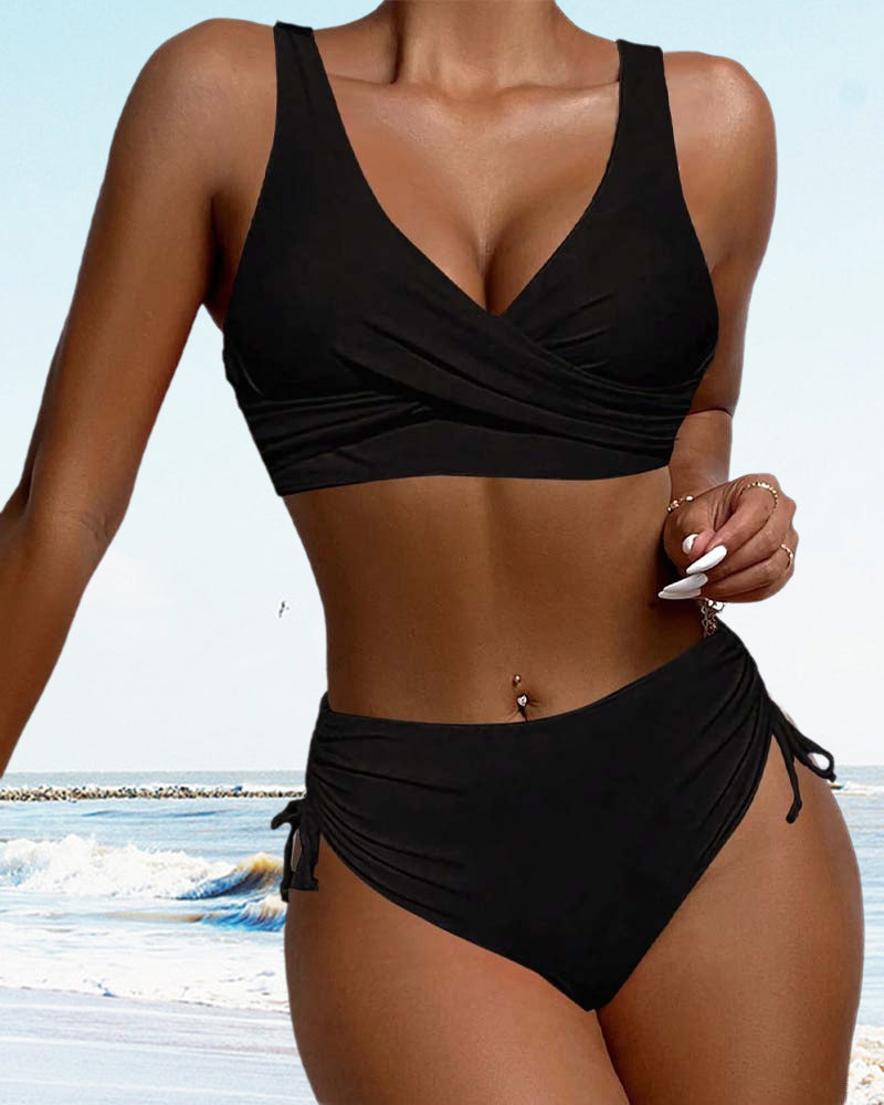 Roos - Elegante Bikini Set Dames met Gekruiste Top en Hoge Taille