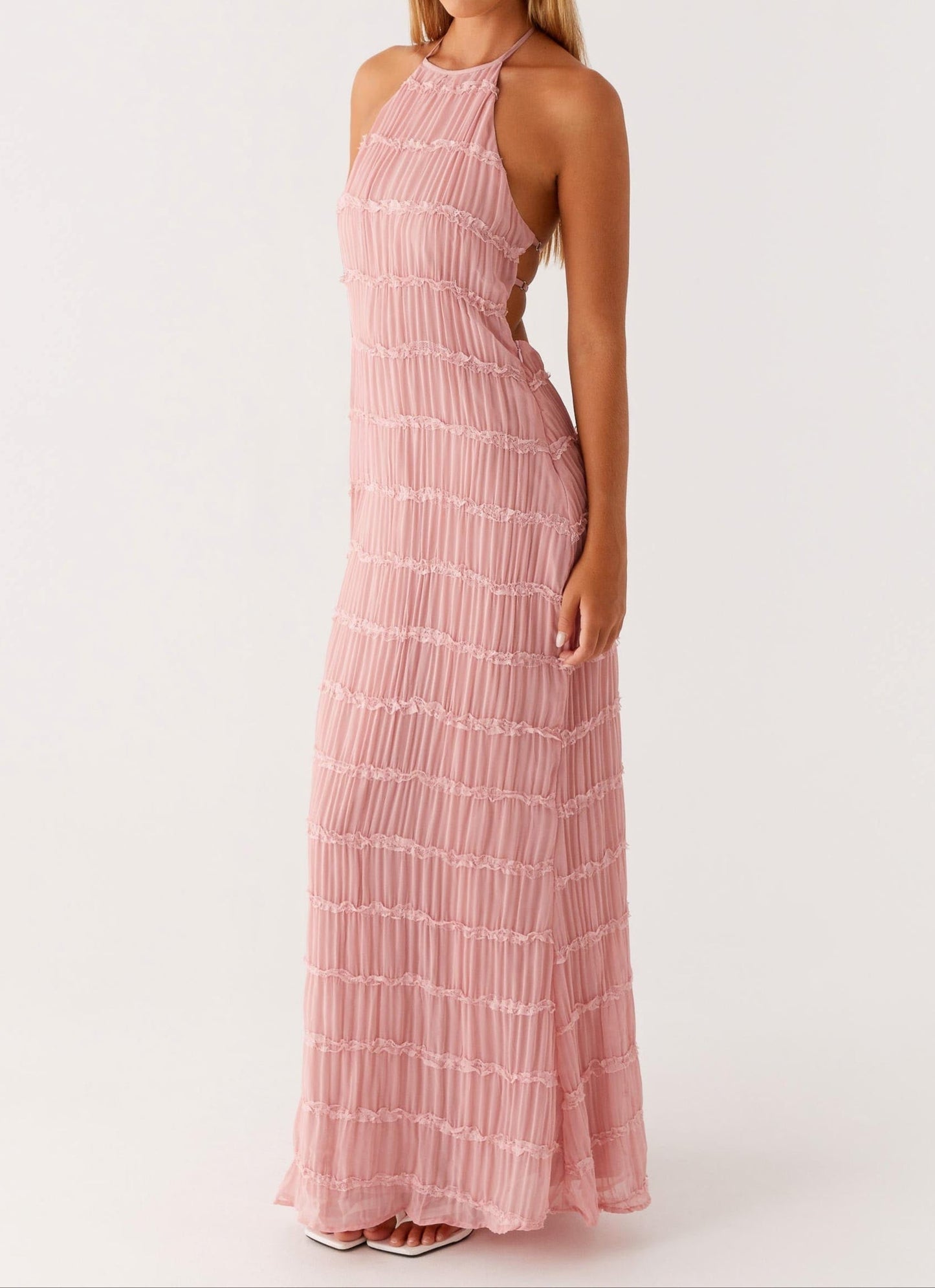 Roos - Elegante Bruiloft Gastenjurk Dames met Halterhals en Gestructureerde Textuur