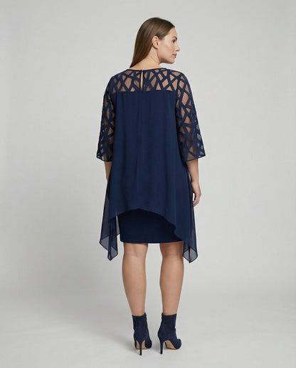 Roos - Elegante Grote Maten Midi Jurk Dames met Asymmetrische Zoom en Driekwart Mouw