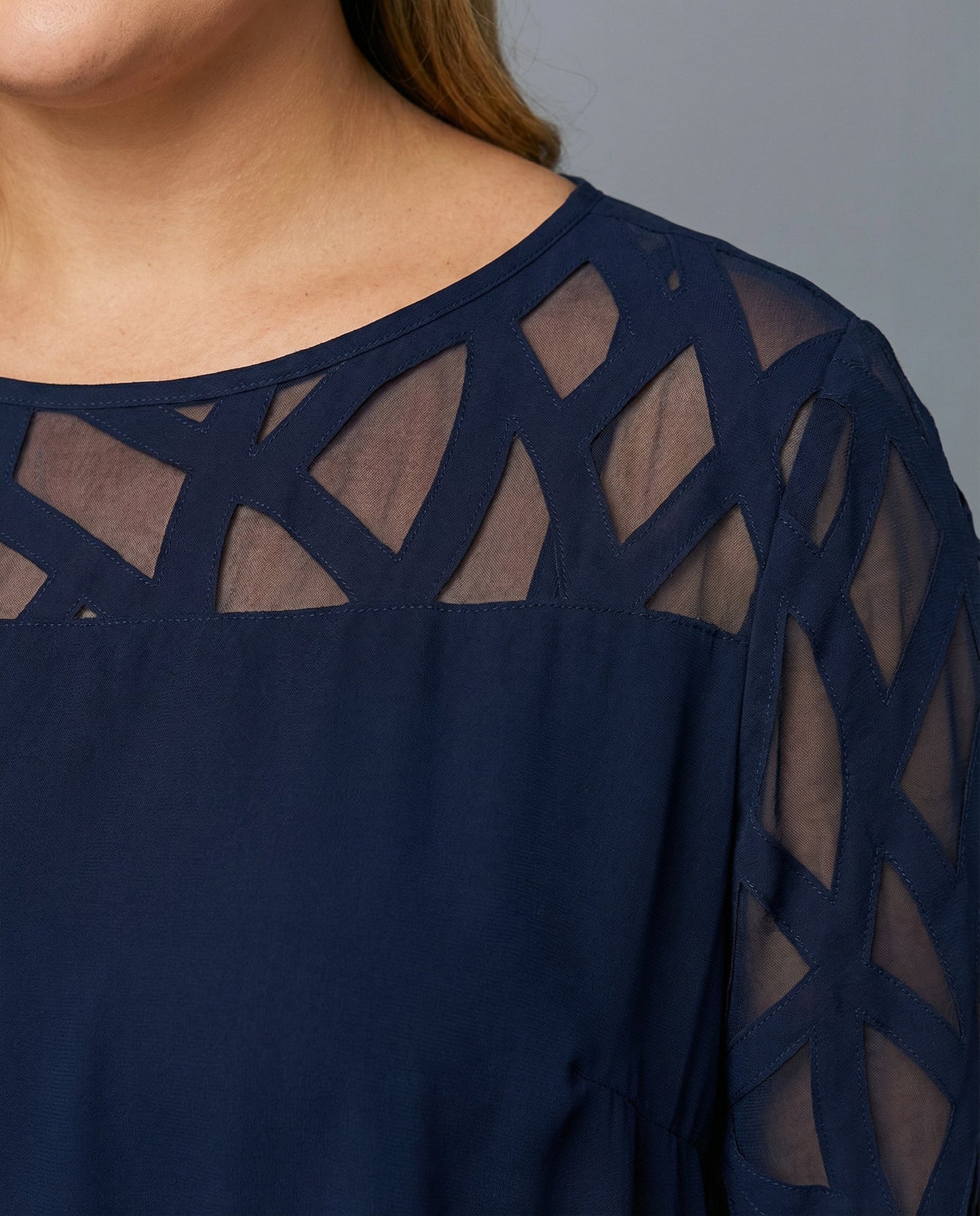 Roos - Elegante Grote Maten Midi Jurk Dames met Asymmetrische Zoom en Driekwart Mouw