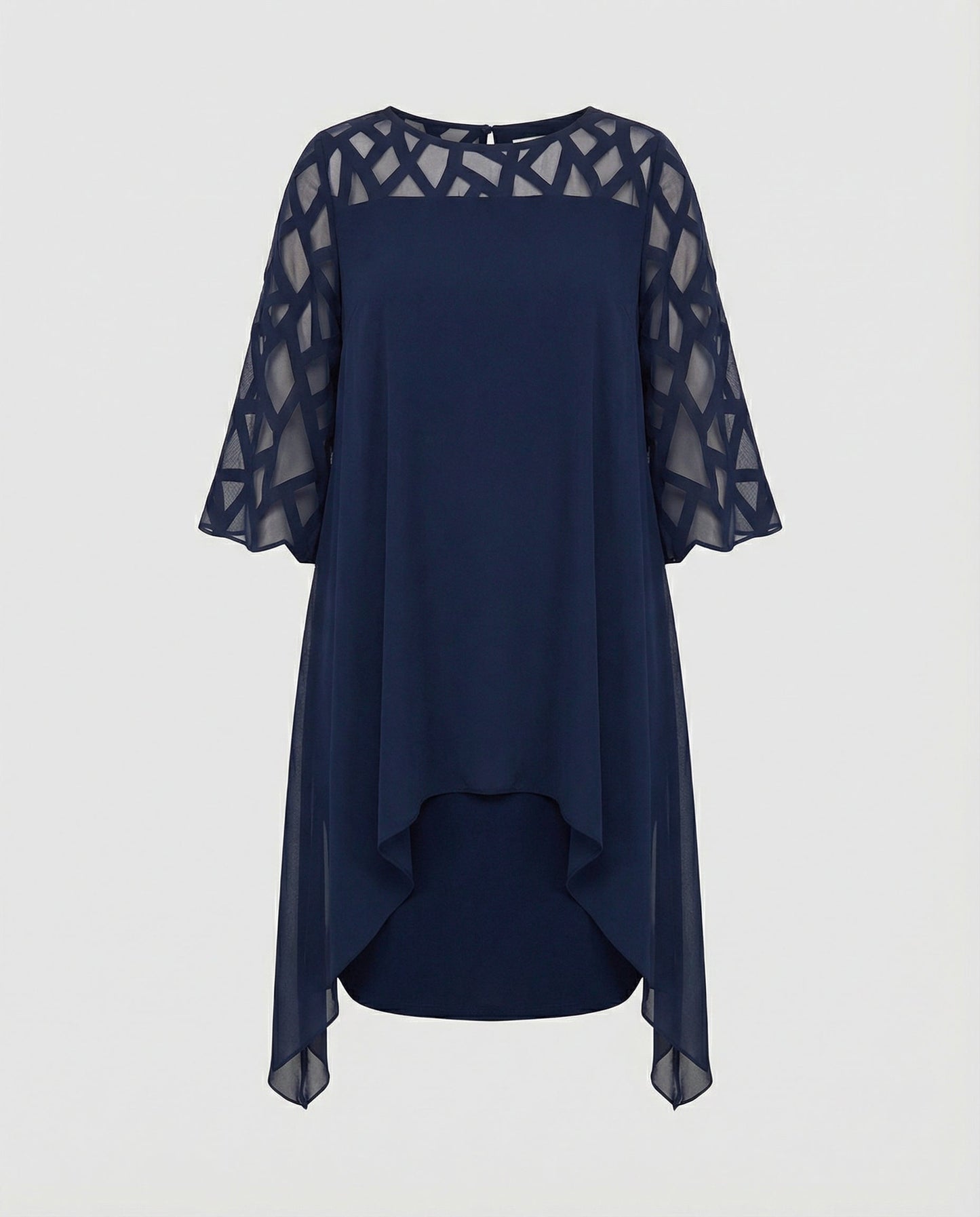 Roos - Elegante Grote Maten Midi Jurk Dames met Asymmetrische Zoom en Driekwart Mouw