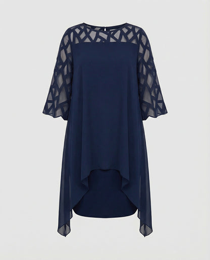 Roos - Elegante Grote Maten Midi Jurk Dames met Asymmetrische Zoom en Driekwart Mouw