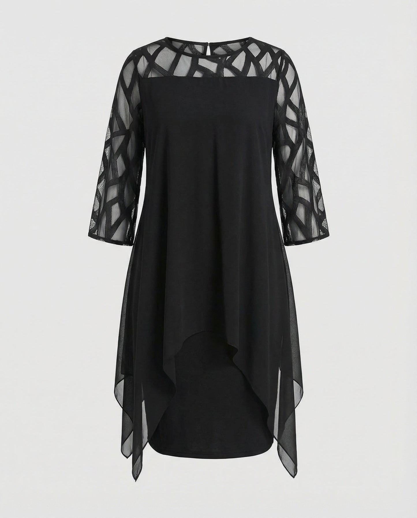 Roos - Elegante Grote Maten Midi Jurk Dames met Asymmetrische Zoom en Driekwart Mouw