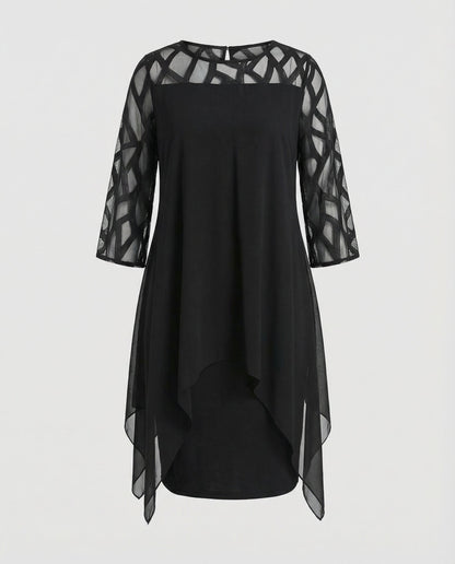 Roos - Elegante Grote Maten Midi Jurk Dames met Asymmetrische Zoom en Driekwart Mouw