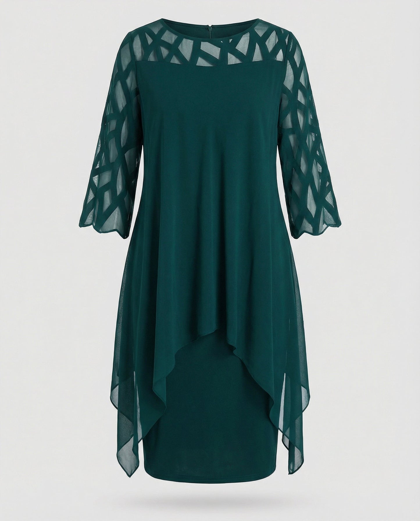 Roos - Elegante Grote Maten Midi Jurk Dames met Asymmetrische Zoom en Driekwart Mouw