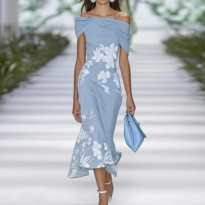 Roos - Elegante Zomerjurk Dames Midi met Off-Shoulder en Bloemenprint