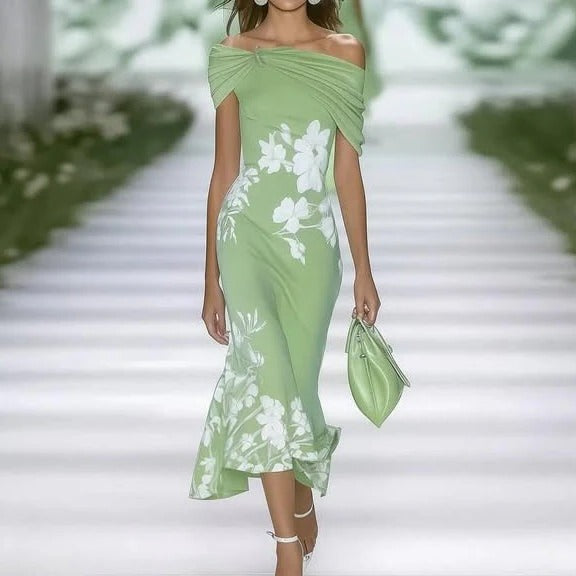 Roos - Elegante Zomerjurk Dames Midi met Off-Shoulder en Bloemenprint