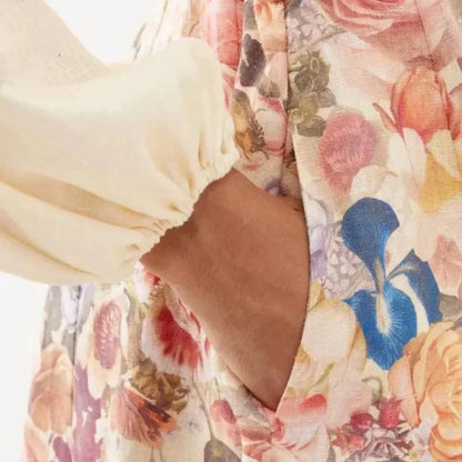 Roos - Romantische Bruiloft Gastenjurk Dames met Bloemenborduursel en Pofmouwen